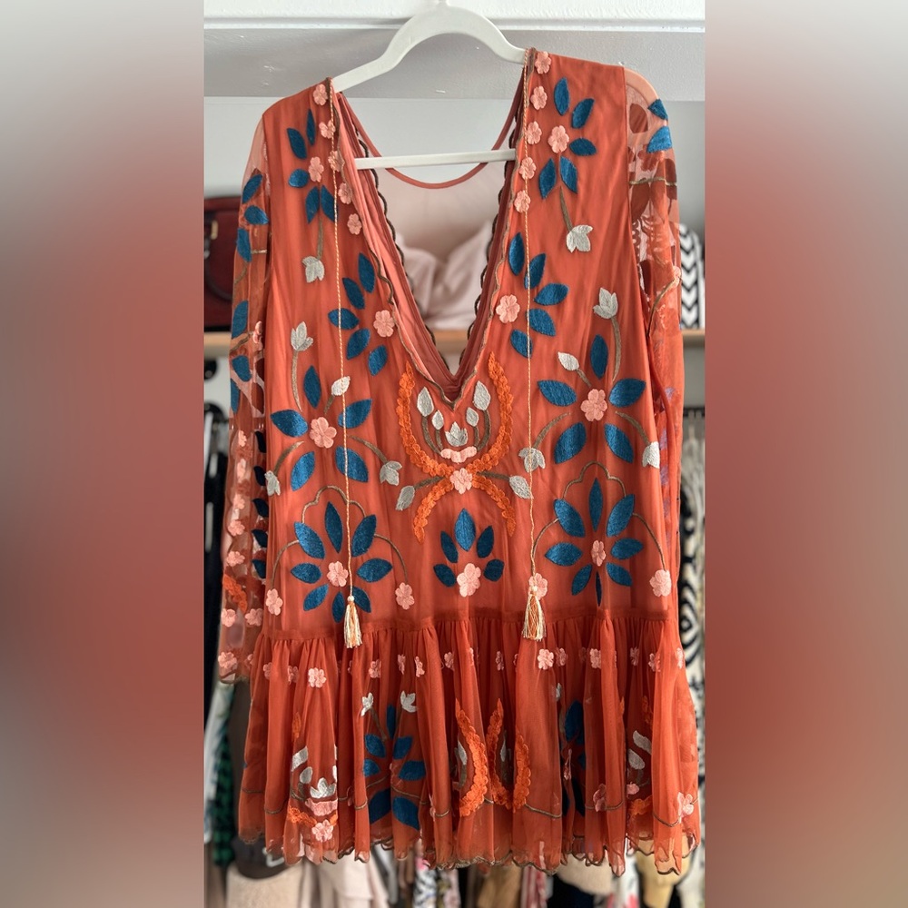 Free People Hearts Are Wild Embroidered Tulle Dress in Rust - Small. - Picture 5 of 10